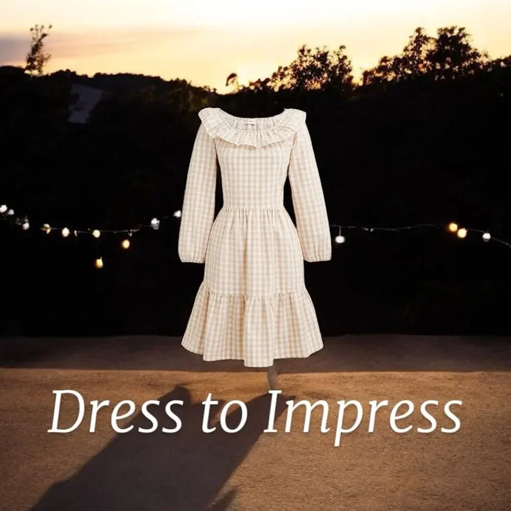 J. Crew NWOT Beige and White Seersucker Ruffle neck Gingham Mini Dress Size 12
